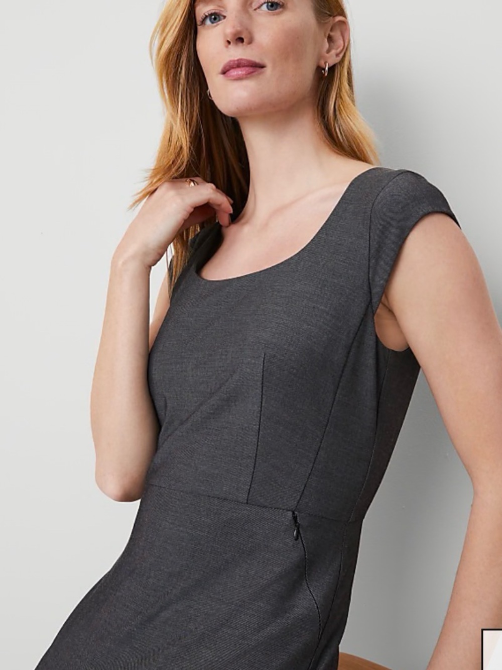 Ann Taylor Charcoal Gray Scoop Neck Cap Sleeve Sheath Dress